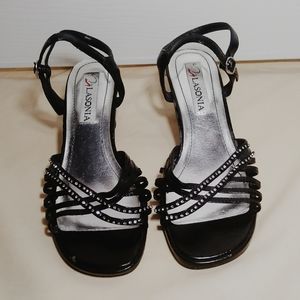 Cute Black Low Heels w/ Rhinestones EUC